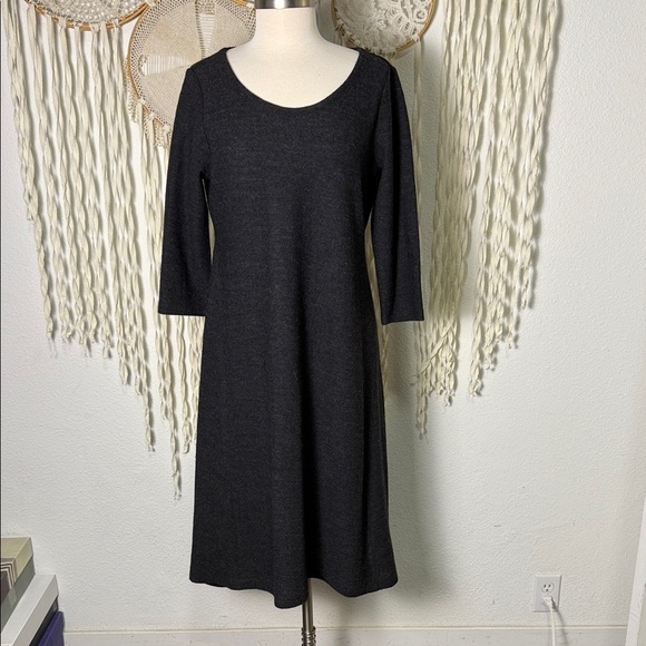 Eileen Fisher Dresses & Skirts - Eileen Fisher Wool Charcoal Gray Quarter Sleeve Midi Length Dress M